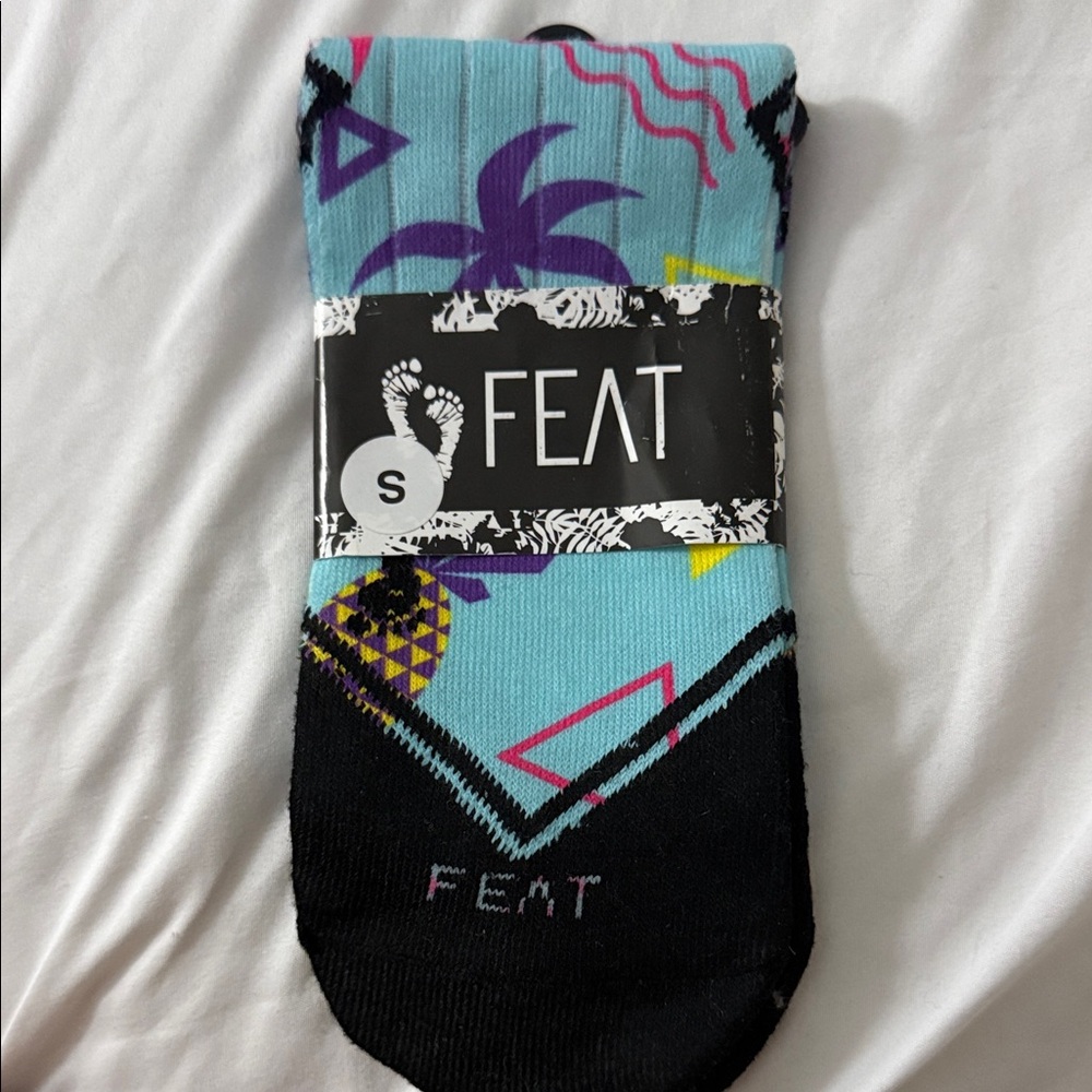 FEAT Tropical Pattern Athletic Socks - Aqua & Black